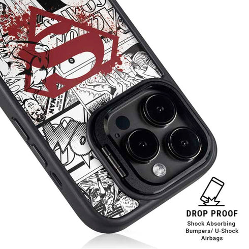 DC Comics Superman Comic Pattern Logo in Red iPhone 14 Pro Kickstand Case
